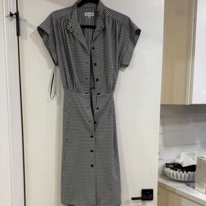 Calvin Klein Black and White Gingham Midi Dress